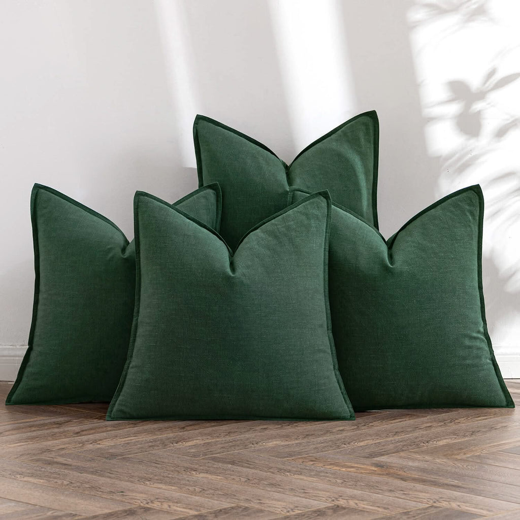 MIULEE Christmas Green Linen Pillow Covers Pack of 4 Decorative Natural Solid Throw Pillow Covers Soft Accent Boho Farmhouse Couch Pillowcases Modern Home Decor for Living Room Bed Sofa 18x18 Inch