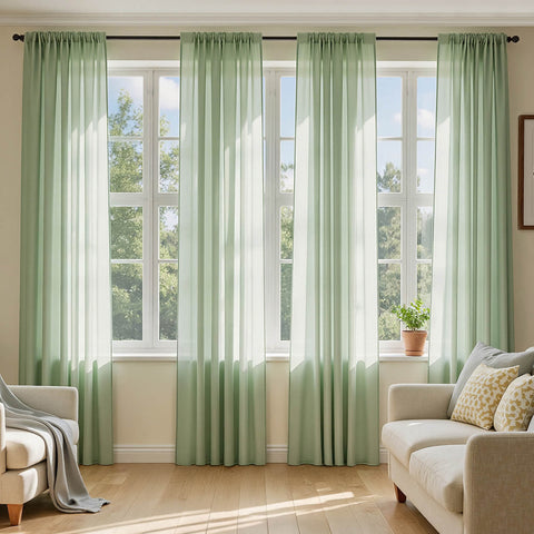 MIULEE Sage Green Sheer Curtains 84 Inches Long, 4 Panels Set, Light Filtering Rod Pocket Voile Drapes Window Treatments, Semi Transparent Airy Fabric for Bedroom and Living Room, 42 x 84 Inches