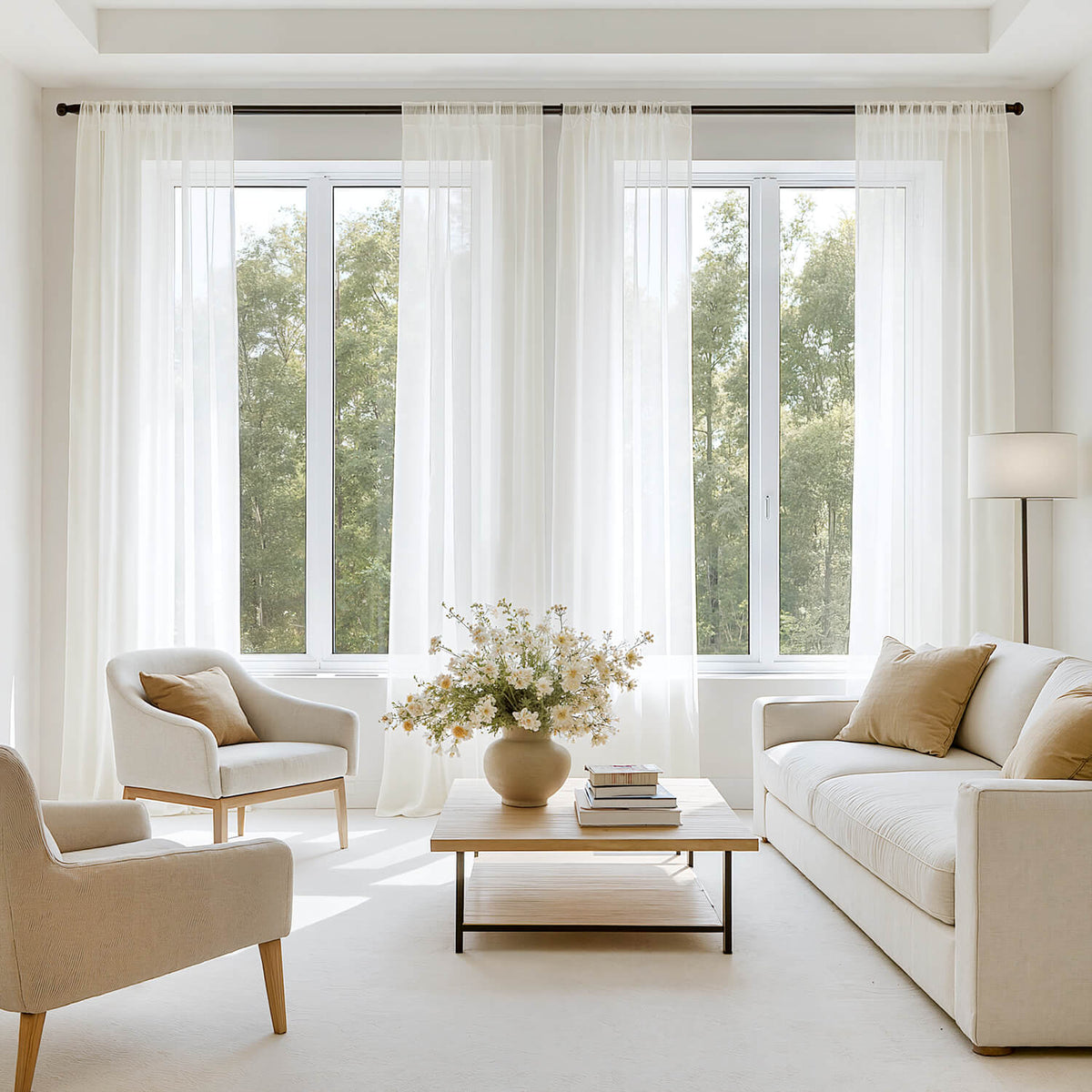 MIULEE 2 Panels Solid Color Sheer Window Curtains Voile Panels 54Wx96L