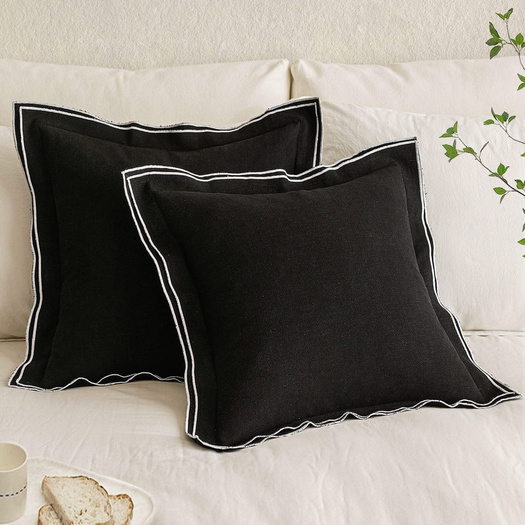 MIULEE Linen Pillow Covers 18x18 Inch Black Decorative Throw Pillow Covers Cozy Boho Farmhouse Cushion Covers for Couch Sofa Bedroom Living Room Home Decor