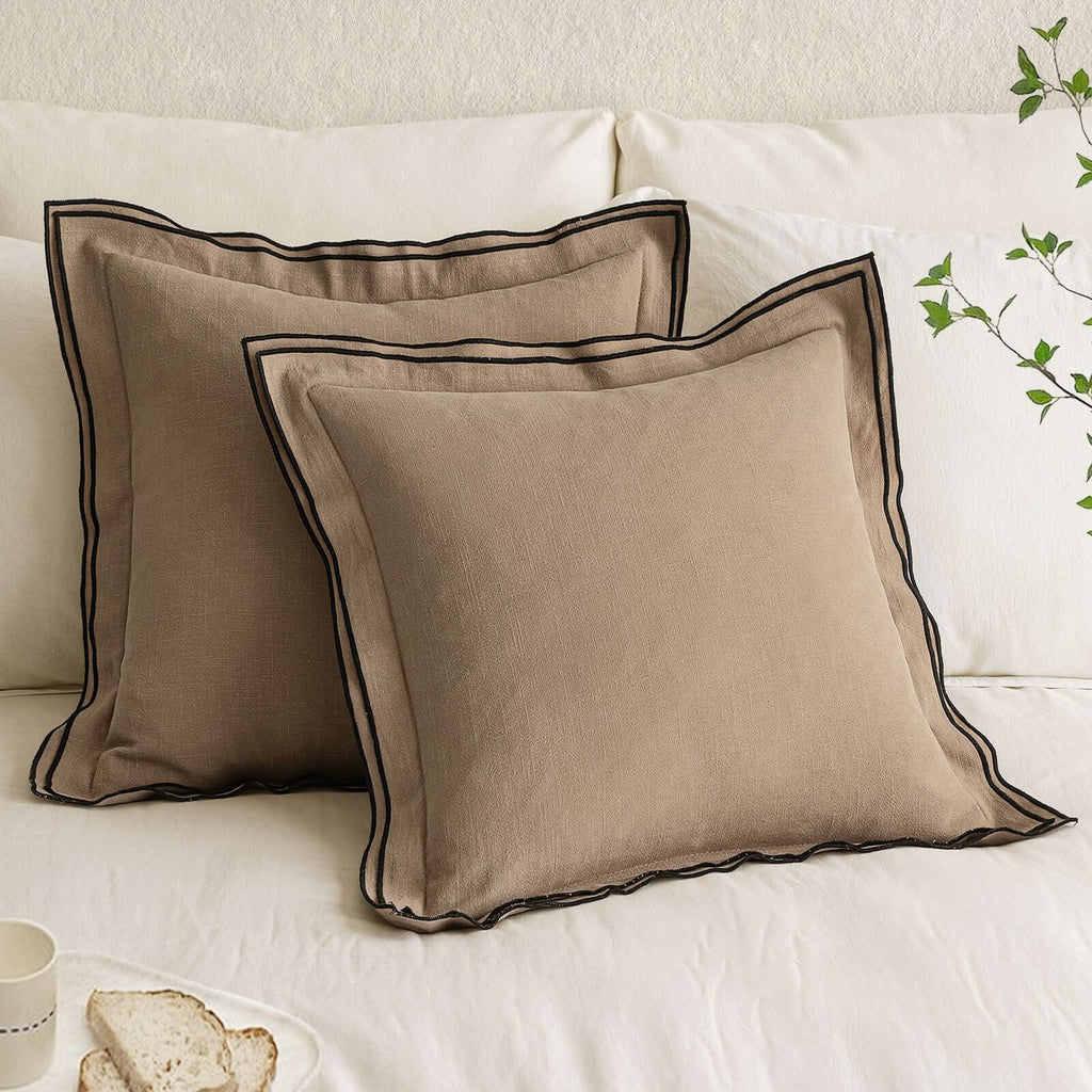 MIULEE Linen Pillow Covers 18x18 Inch Khaki Decorative Throw Pillow Covers Cozy Boho Farmhouse Cushion Covers for Couch Sofa Bedroom Living Room Home Decor