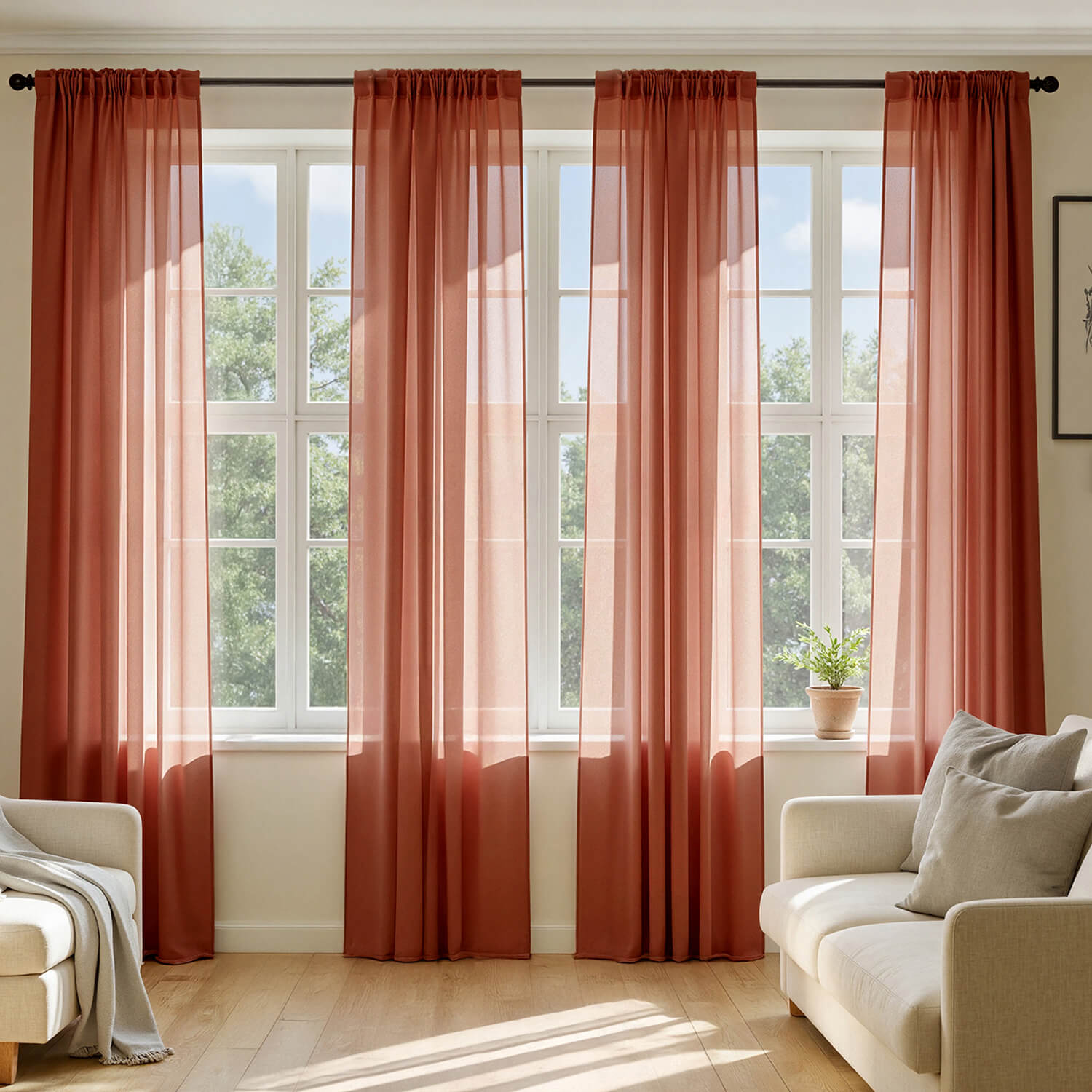MIULEE 2 Panels Solid Color Sheer Window Curtains Voile Panels 42Wx63L