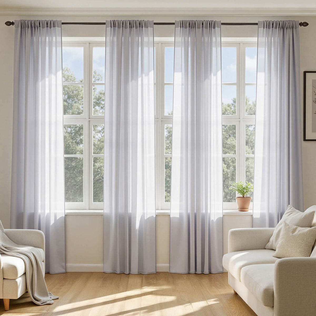 MIULEE 2 Panels Solid Color Sheer Window Curtains Voile Panels 42Wx84L