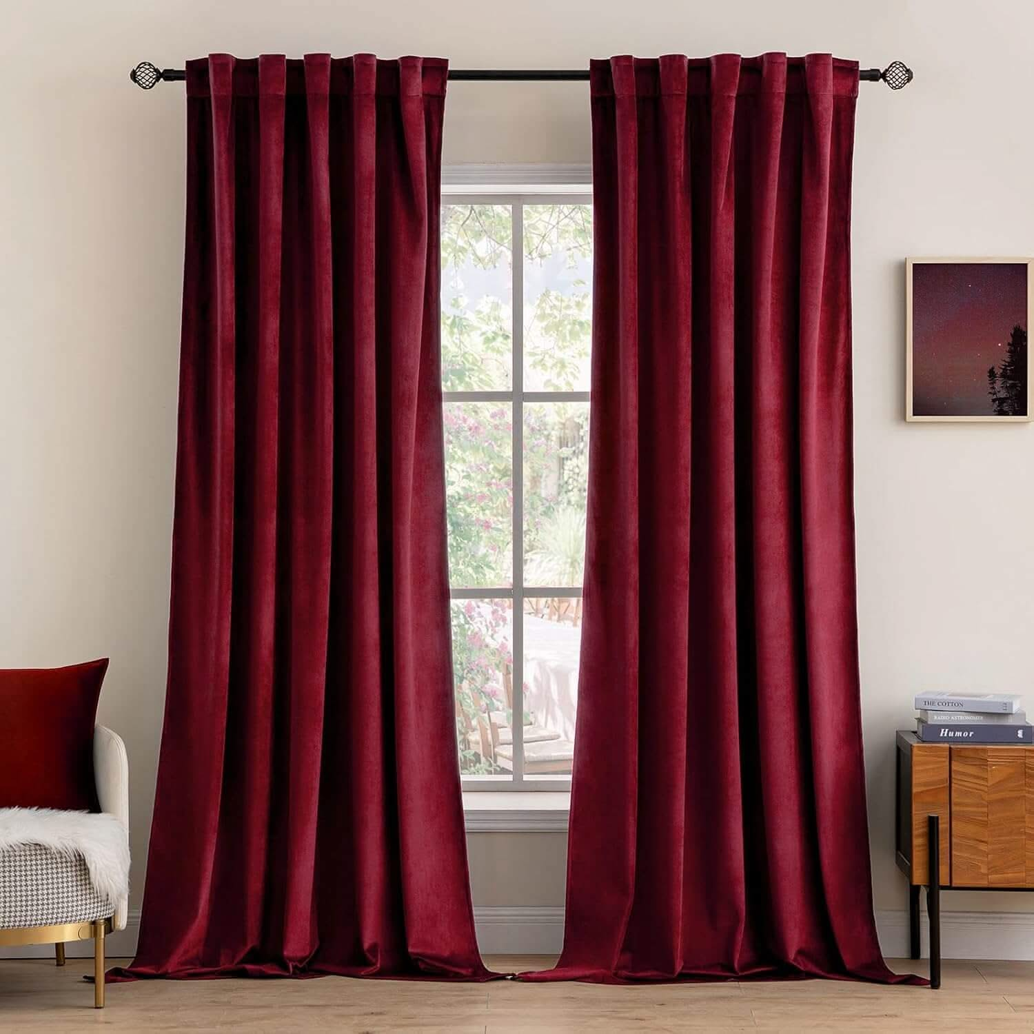 MIULEE Customized Velvet Curtains Luxury Blackout Curtains Thermal Insulated-2 Panels-Burgundy-Red