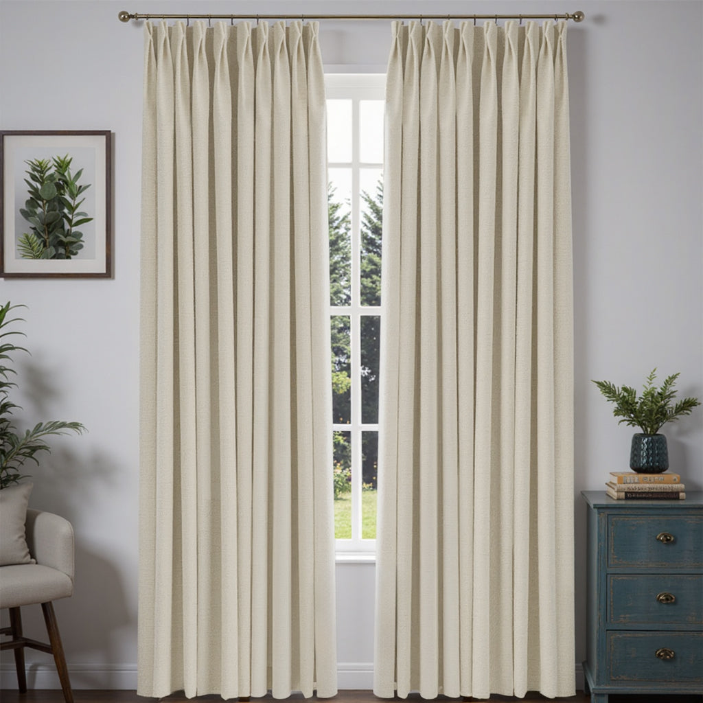 MIULEE Customized 100% Blackout Linen Textured Curtains (2 Panels) - Pleated