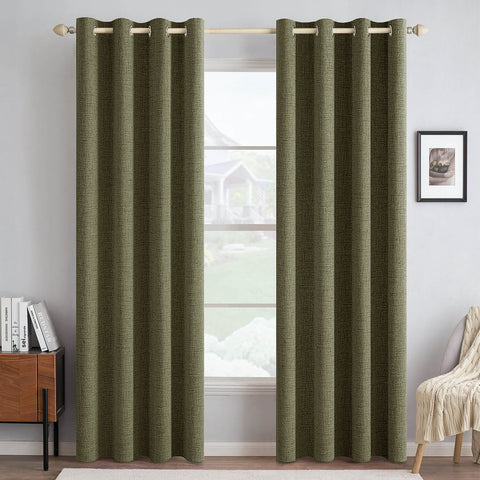 MIULEE Linen Texture Curtains for Bedroom Solid 100% Blackout Thermal Insulated Light Olive Green Curtains Grommet Room Darkening Drapes for Living Room Nursery 52x108 Inch (2 Panels)