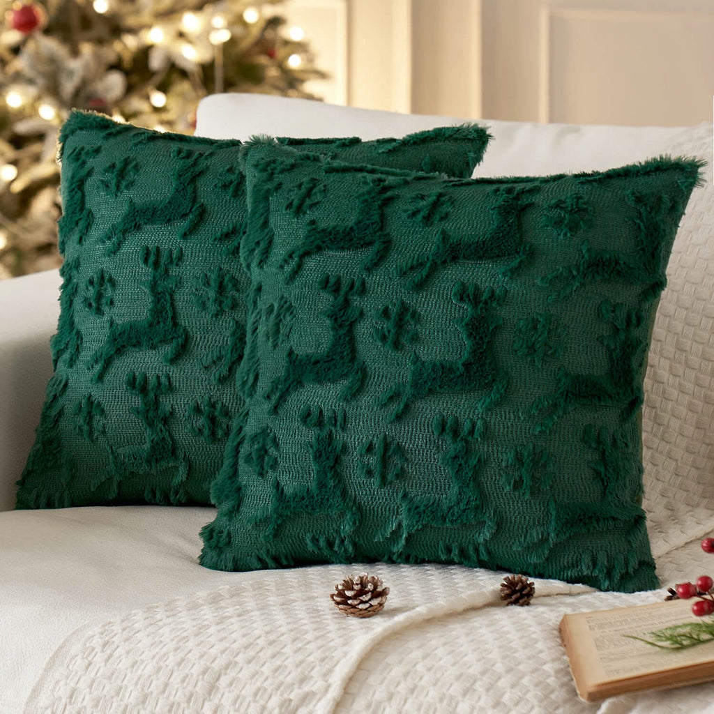 MIULEE Christmas Reindeer and Snowflakes Pillow Covers 20x20 Inch Dark Green Throw Pillows Set of 2 Decorative Soft Fluffy Pillowcases for Home Decors Couch Sofa Livingroom Bed