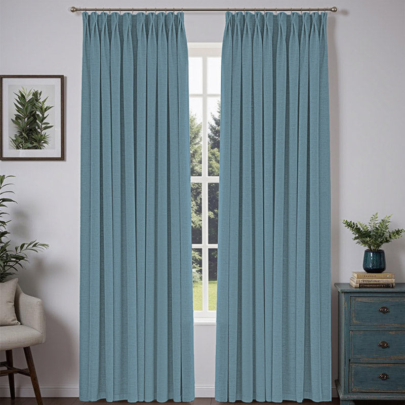 Bold Custom Heavyweight Linen Drape Pleated - Blue