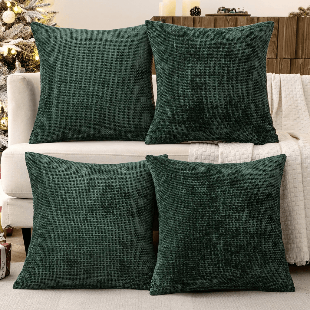 MIULEE Christmas Green Pack of 4 Couch Throw Pillow Covers 18x18 Inch Soft Decorative Chenille Pillow Covers Farmhouse Cushion Covers for Home Decor Sofa Bedroom Living Room