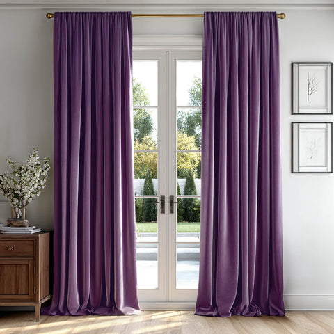 MIULEE Purple Velvet Curtains Thermal Insulated Blackout Curtain Drapes for Bedroom Living Room Darkening 84 Inches Long Curtains Panels Rod Pocket Set of 2
