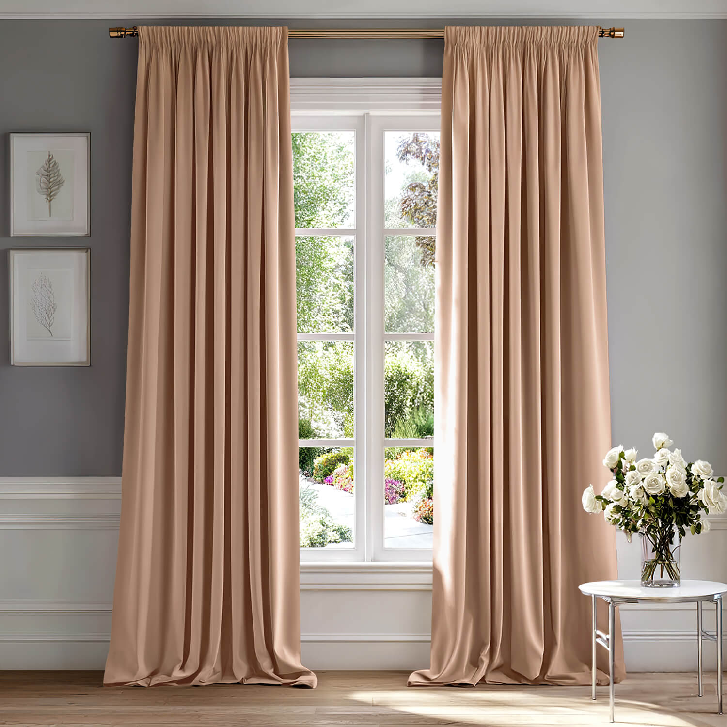 MIULEE Blush Beige Velvet Curtains Thermal Insulated Blackout Curtain Drapes for Bedroom Living Room Darkening 84 Inches Long Curtains Panels Rod Pocket Set of 2