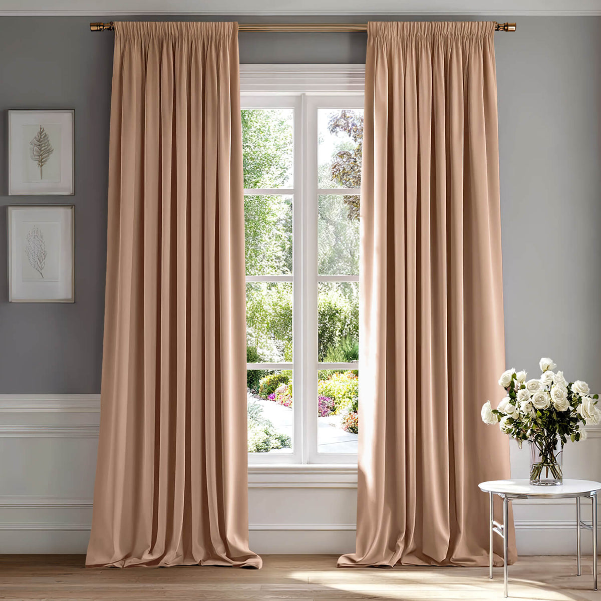 MIULEE Blush Beige Velvet Curtains Thermal Insulated Blackout Curtain Drapes for Bedroom Living Room Darkening 84 Inches Long Curtains Panels Rod Pocket Set of 2