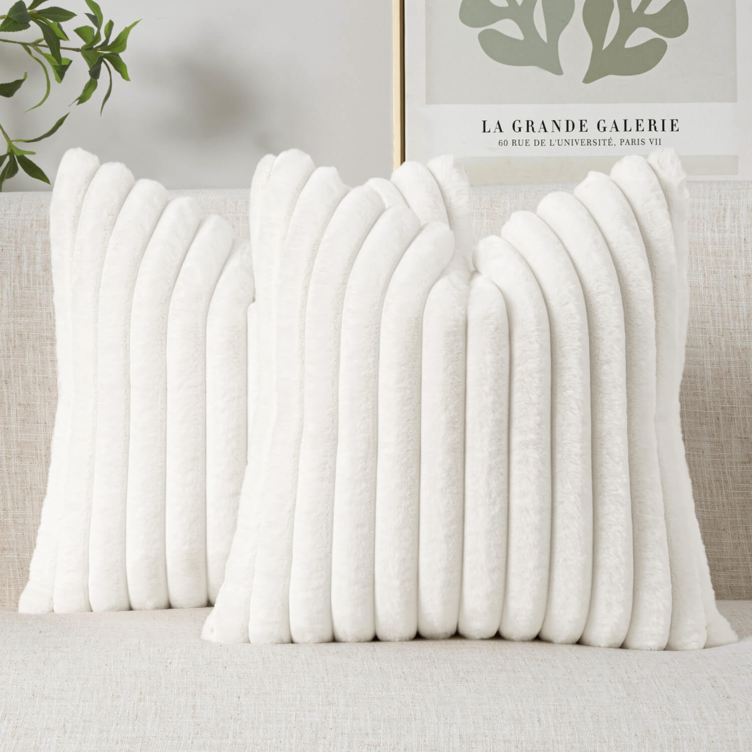 MIULEE Faux Fur Decorative Throw Pillow Covers 16x16 Inch Set of 2, Modern Spring Home Decor Soft Plush Couch Pillows Cozy Fluffy Cushion Covers for Sofa Bed White
