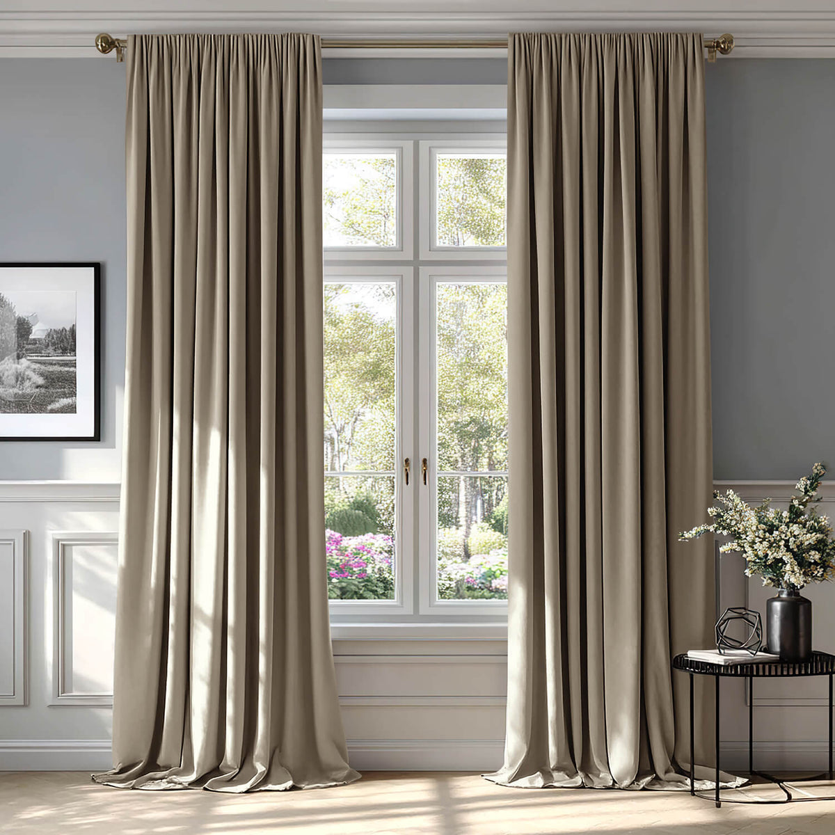 MIULEE Taupe Velvet Curtains Thermal Insulated Blackout Curtain Drapes for Bedroom Living Room Darkening 84 Inches Long Curtains Panels Rod Pocket Set of 2