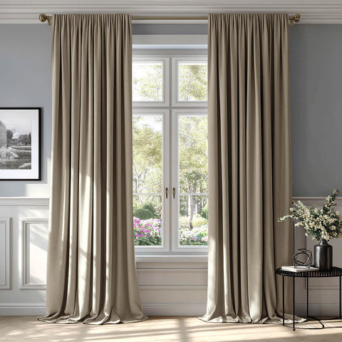 MIULEE Taupe Velvet Curtains Thermal Insulated Blackout Curtain Drapes for Bedroom Living Room Darkening 84 Inches Long Curtains Panels Rod Pocket Set of 2