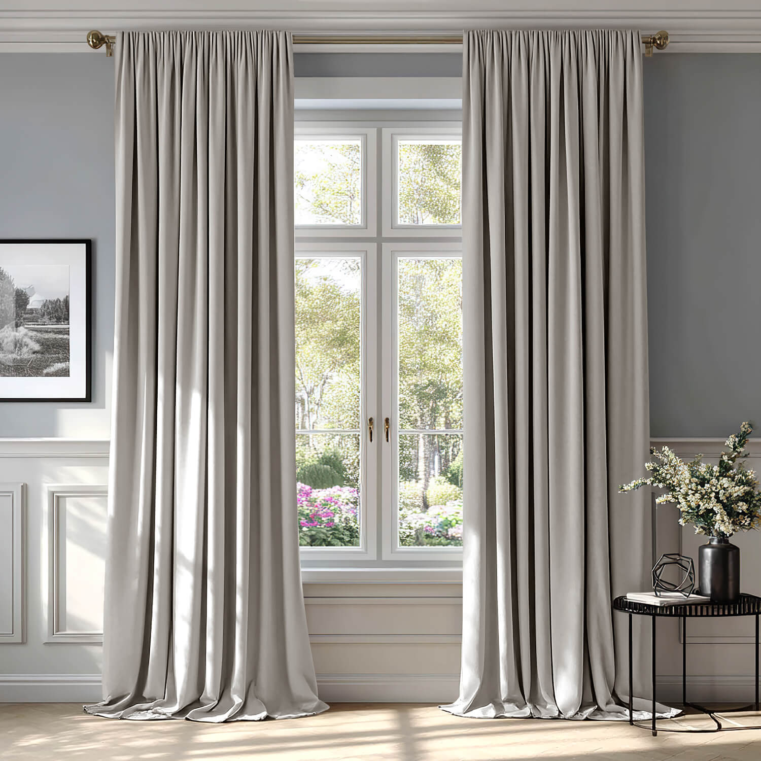 MIULEE Silver Velvet Curtains Thermal Insulated Blackout Curtain Drapes for Bedroom Living Room Darkening 84 Inches Long Curtains Panels Rod Pocket Set of 2