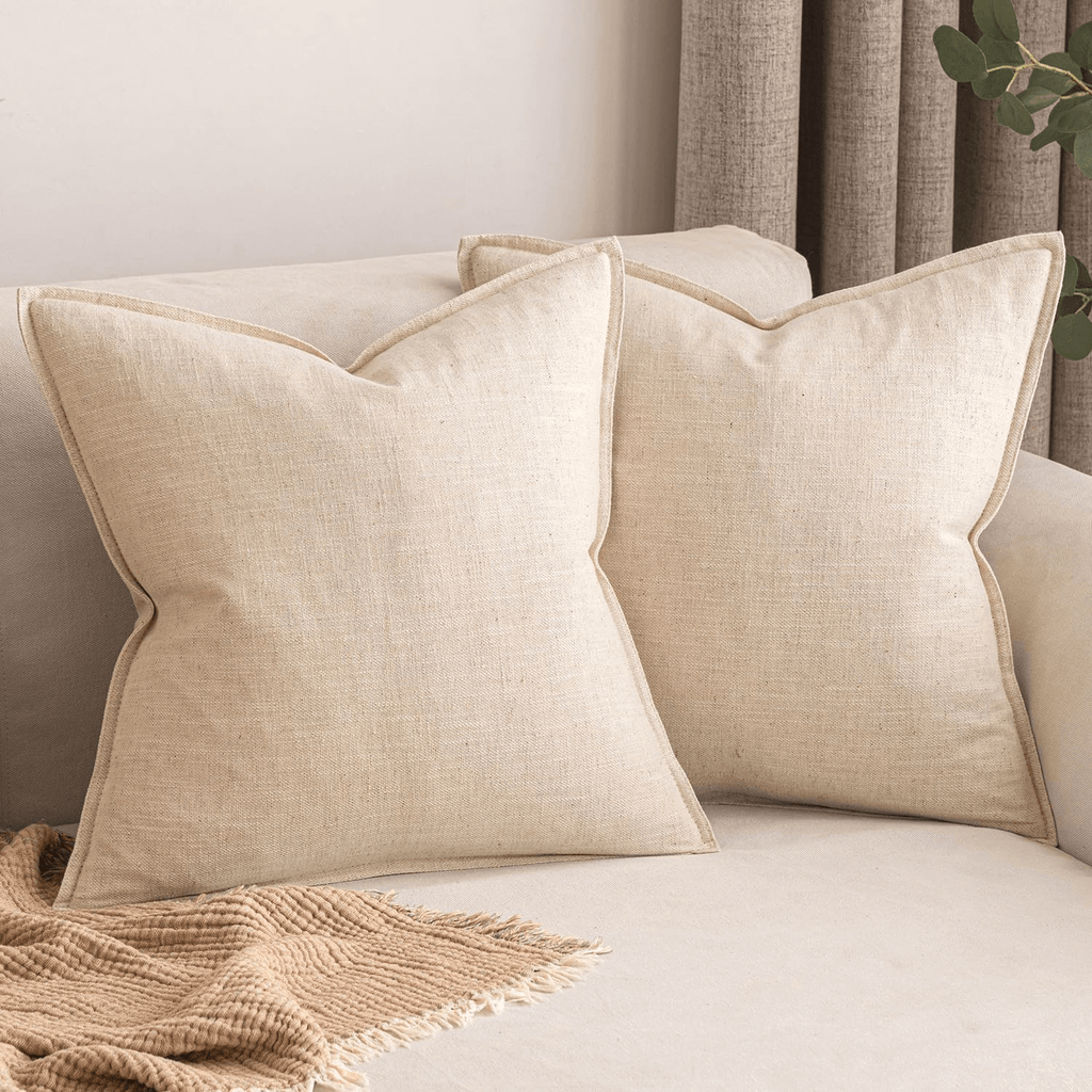 MIULEE Pack of 2 Decorative Linen Pillow Covers 20x20 Inch Natural Beige Soild Farmhouse Neutral Throw Pillow Covers Soft Accent Pillowcases Home Decors for Couch Sofa Cushion Living Room Bed