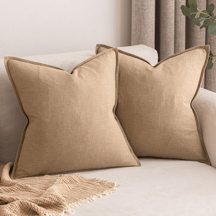 MIULEE Pack of 2 Decorative Linen Pillow Covers 18x18 Inch Khaki Soild Farmhouse Neutral Throw Pillow Covers Soft Accent Pillowcases Home Decors for Couch Sofa Cushion Living Room Bed