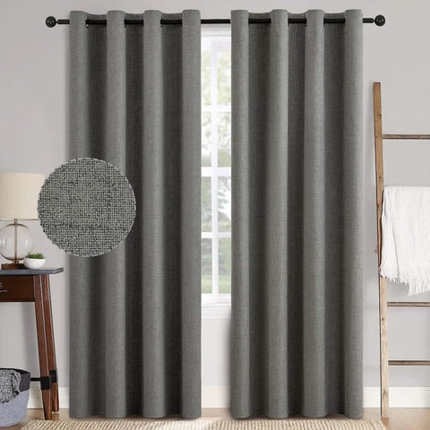 MIULEE 100% Blackout Linen Textured Curtains Nursery 52 x 84 Inch (2 Panels) | Dark Grey