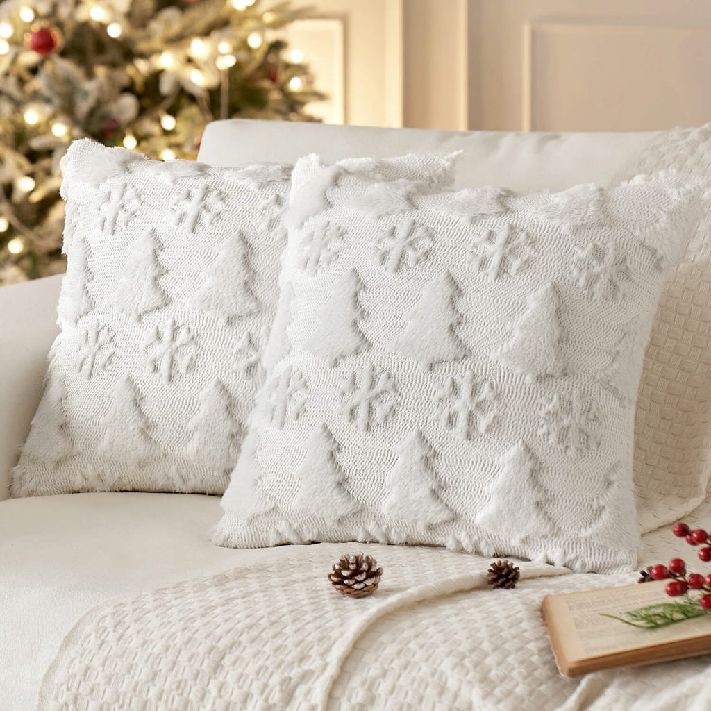 MIULEE Christmas Tree and Snowflakes Pillow Covers 20x20 Inch Pure White Throw Pillows Set of 2 Decorative Soft Fluffy Pillowcases for Home Decors Couch Sofa Livingroom Bed