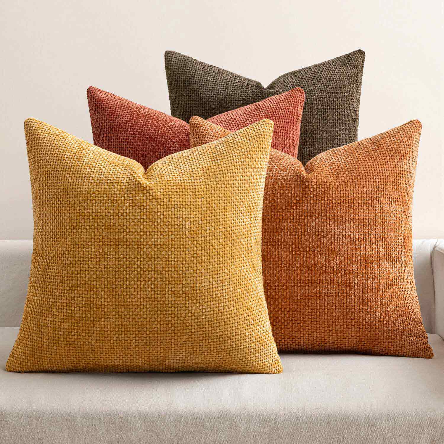 Decorative Chenille Farmhouse Throw Pillow Covers Orange-Yellow 18x18-inch