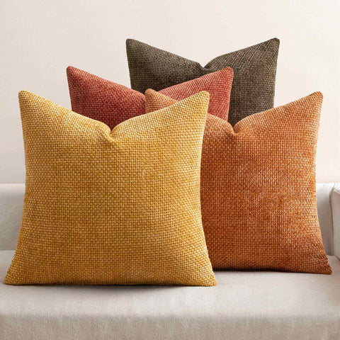 Decorative Chenille Farmhouse Throw Pillow Covers Orange-Yellow 18x18-inch