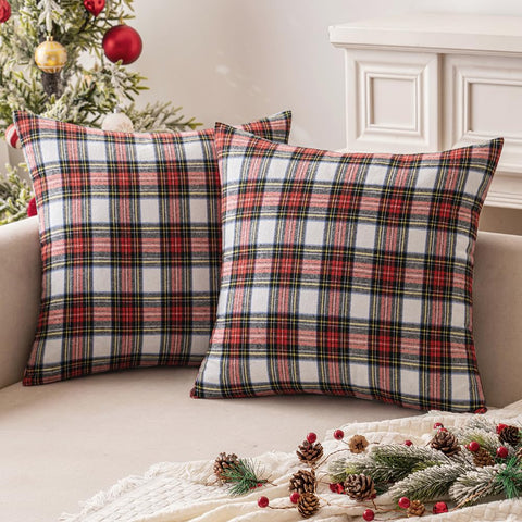 Choose Your Set "in Your Ideas"  - Christmas Pattern Scottish Tartan Plaid Fur Snowflack Decorative Throw Pillow Covers