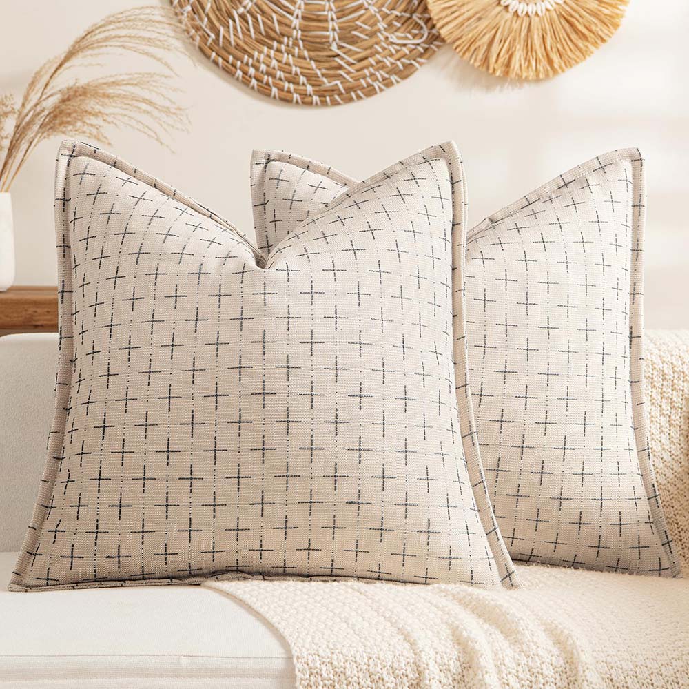Fall Decorative Farmhouse Burlap Linen Fall Throw Pillows Covers  Beige 26x26-inch
