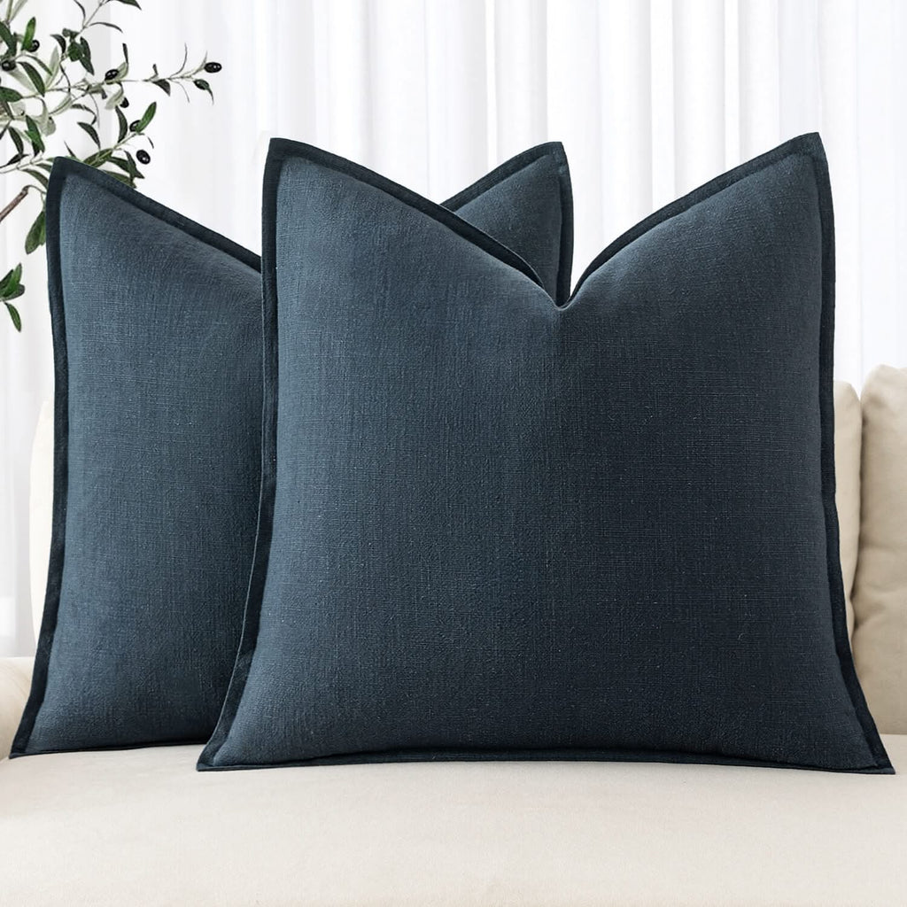 MIULEE Linen Pillow Covers 24x24 Inch Navy Blue Decorative Throw Pillow Covers Pack of 2 Soft Accent Farmhouse Couch Pillowcases Modern Home Decors for Sofa Cushion Living Room Bed