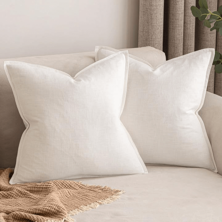 MIULEE Pack of 2 Christmas Decorative Linen Pillow Covers 18x18 Inch Cream White Soild Farmhouse Neutral Throw Pillow Covers Soft Accent Pillowcases Home Decors for Couch Sofa Cushion Living Room Bed