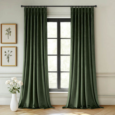 MIULEE Olive Green Velvet Curtains 108 inches Long, Pinch Pleated Blackout Drapes with Hooks, Thermal Insulated Pinch Pleat Panels for Bedroom Living Room, 2 Panels