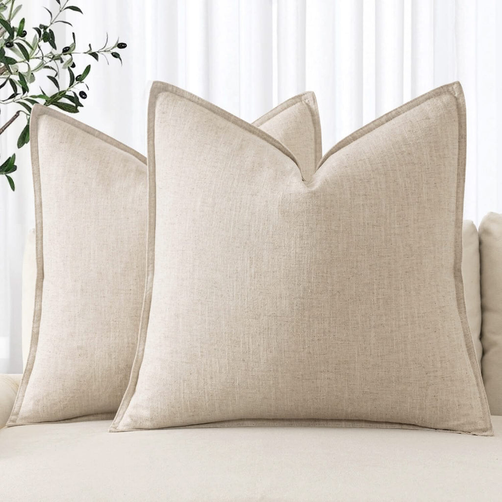 MIULEE Linen Pillow Covers 16x16 Inch Natural Beige Decorative Throw Pillow Covers Pack of 2 Soft Accent Farmhouse Couch Christmas Pillowcases Modern Home Decors for Sofa Cushion Living Room Bed