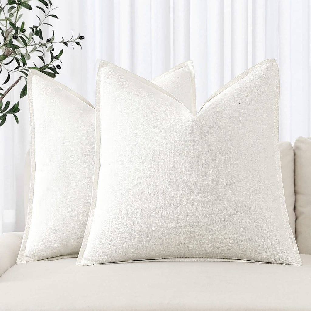 MIULEE Linen Pillow Covers 16x16 Inch Cream White Decorative Throw Pillow Covers Pack of 2 Soft Accent Farmhouse Couch Christmas Pillowcases Modern Home Decors for Sofa Cushion Living Room Bed