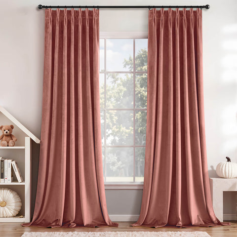 MIULEE Dusty Rose Velvet Curtains 108 inches Long, Pinch Pleated Blackout Drapes with Hooks, Thermal Insulated Pinch Pleat Panels for Bedroom Living Room, 2 Panels