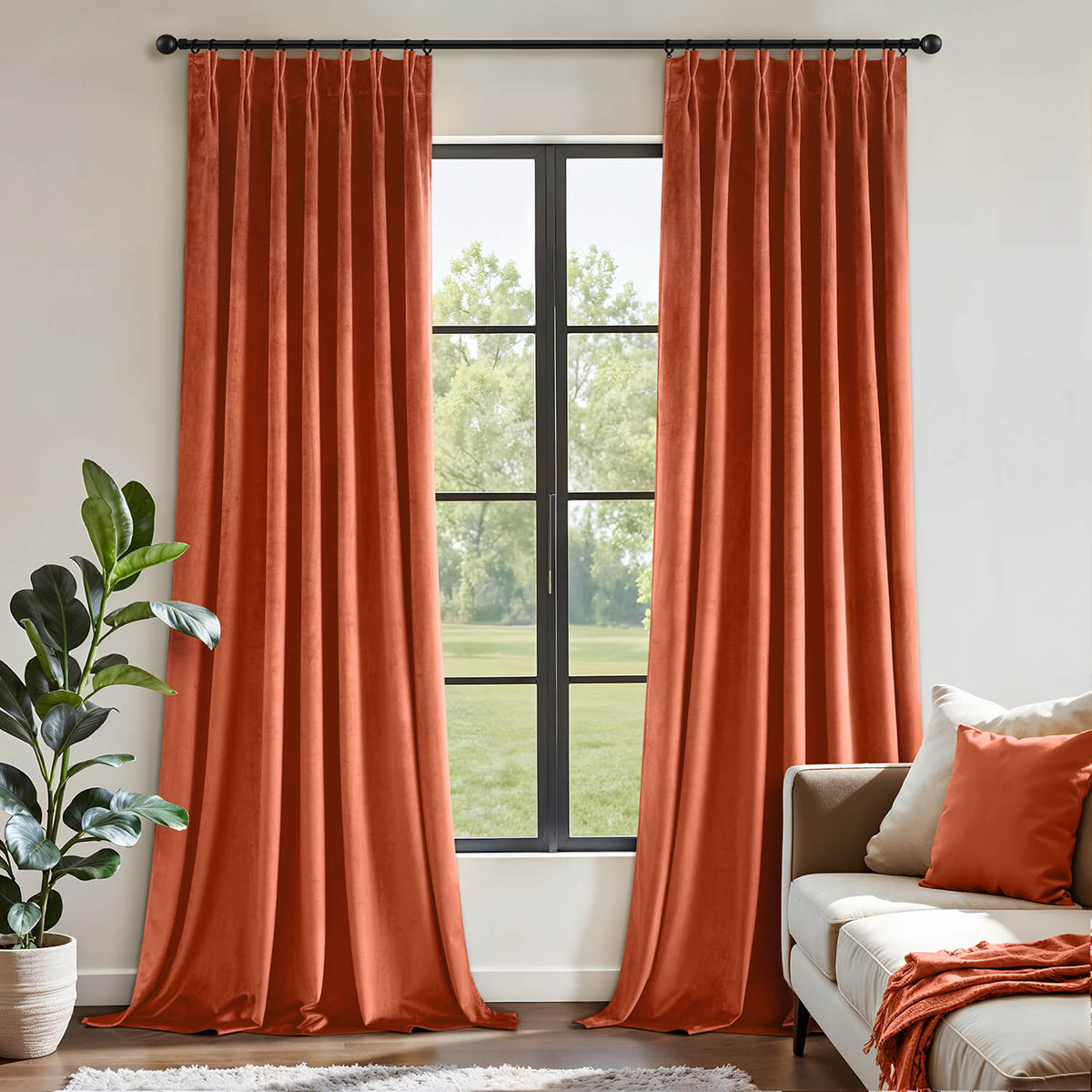 MIULEE Terracotta Velvet Curtains 84 inches Long, Pinch Pleated Blackout Fall Drapes with Hooks, Thermal Insulated Pinch Pleat Panels for Bedroom Living Room, 2 Panels