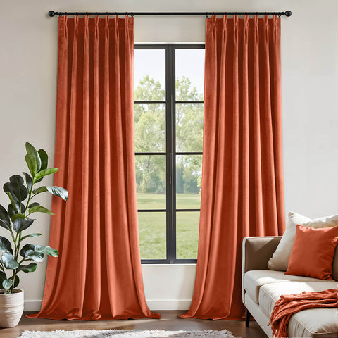 MIULEE Terracotta Velvet Curtains 84 inches Long, Pinch Pleated Blackout Fall Drapes with Hooks, Thermal Insulated Pinch Pleat Panels for Bedroom Living Room, 2 Panels