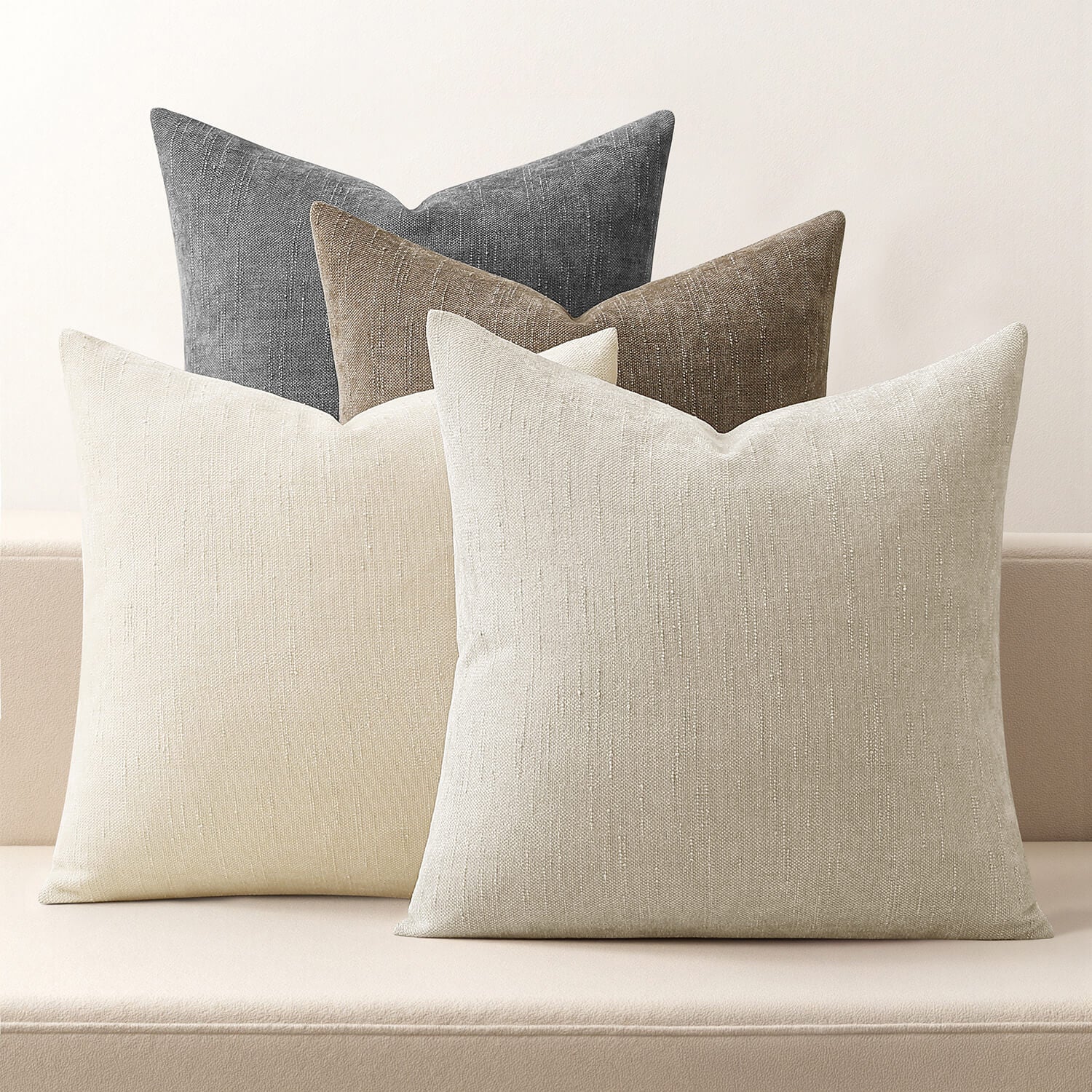 MIULEE Set of 4 Decorative Throw Pillow Covers Soft Couch Chenille Pillows Farmhouse Accent Cushion Covers for Sofa Bed Living Room Grey Brown 18x18 Inch