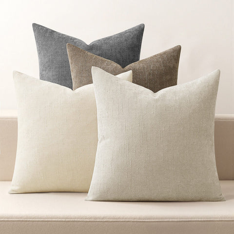 MIULEE Set of 4 Decorative Throw Pillow Covers Soft Couch Chenille Pillows Farmhouse Accent Cushion Covers for Sofa Bed Living Room Grey Brown 18x18 Inch