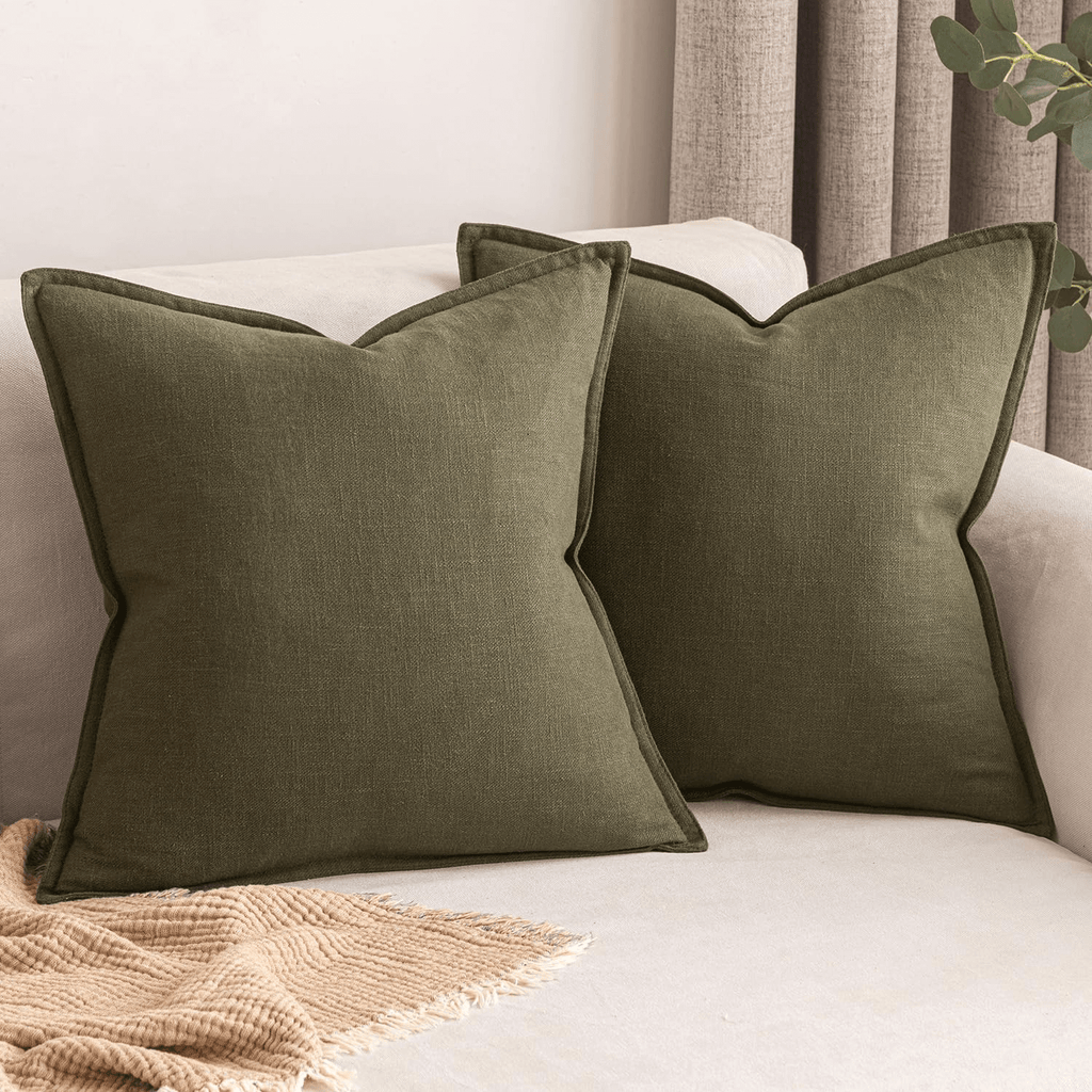 MIULEE Pack of 2 Decorative Linen Pillow Covers 20x20 Inch Olive Green Soild Farmhouse Neutral Throw Pillow Covers Soft Accent Pillowcases Home Decors for Couch Sofa Cushion Living Room Bed