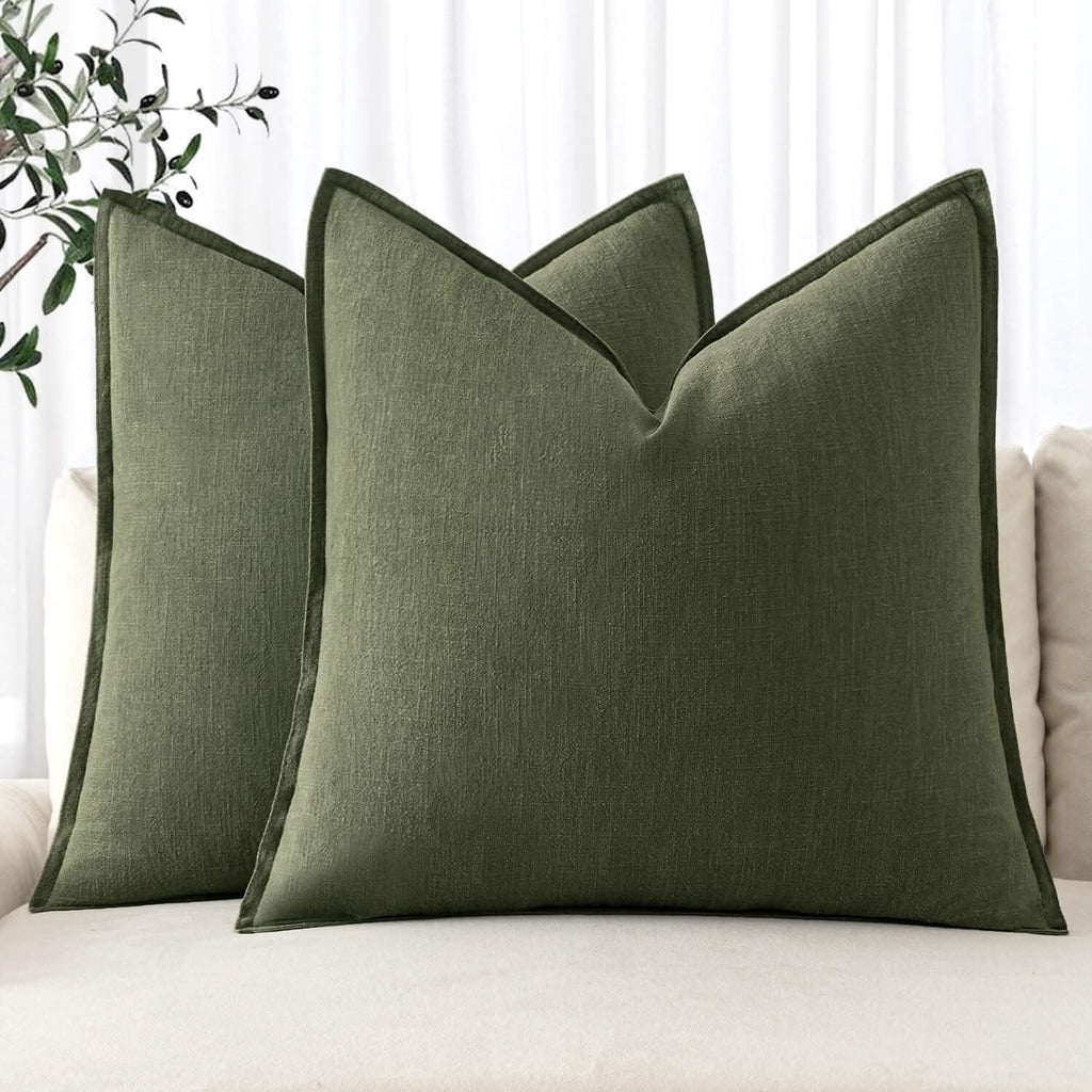 MIULEE Linen Pillow Covers 24x24 Inch Dark Olive Green Decorative Throw Pillow Covers Pack of 2 Soft Accent Farmhouse Couch Pillowcases Modern Home Decors for Sofa Cushion Living Room Bed