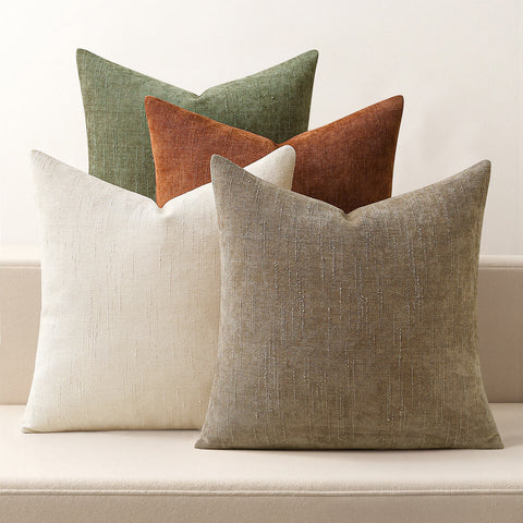 MIULEE Set of 4 Decorative Throw Pillow Covers Soft Couch Chenille Pillows Farmhouse Accent Cushion Covers for Sofa Bed Living Room Brown Green 18x18 Inch