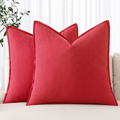 MIULEE Linen Pillow Covers 26x26 Inch Christmas Red Decorative Throw Pillow Covers Pack of 2 Soft Accent Farmhouse Couch Pillowcases Modern Home Decors for Sofa Cushion Living Room Bed