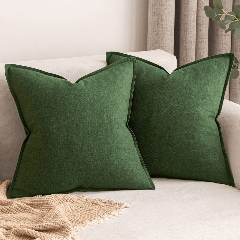 MIULEE Pack of 2 Christmas Decorative Linen Pillow Covers 20x20 Inch Dark Green Soild Farmhouse Neutral Throw Pillow Covers Soft Accent Pillowcases Home Decors for Couch Sofa Cushion Living Room Bed