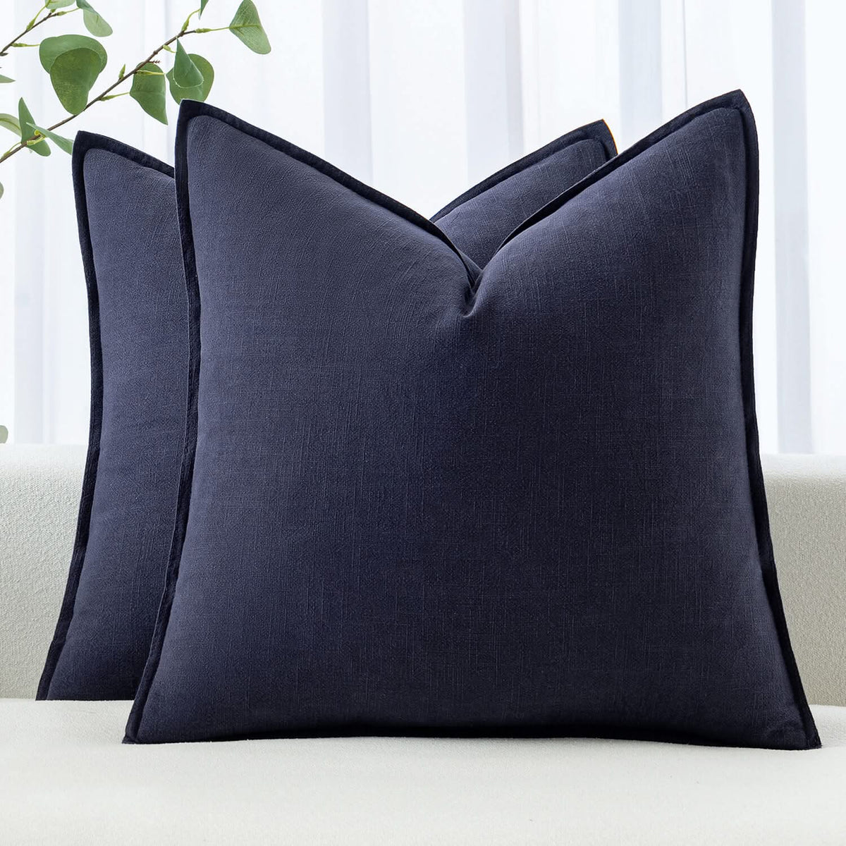 MIULEE Linen Pillow Covers 18x18 Inch Navy Decorative Throw Pillow Covers Pack of 2 Soft Accent Farmhouse Couch Pillowcases Modern Home Decors for Sofa Cushion Living Room Bed