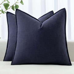 MIULEE Linen Pillow Covers 18x18 Inch Navy Decorative Throw Pillow Covers Pack of 2 Soft Accent Farmhouse Couch Pillowcases Modern Home Decors for Sofa Cushion Living Room Bed