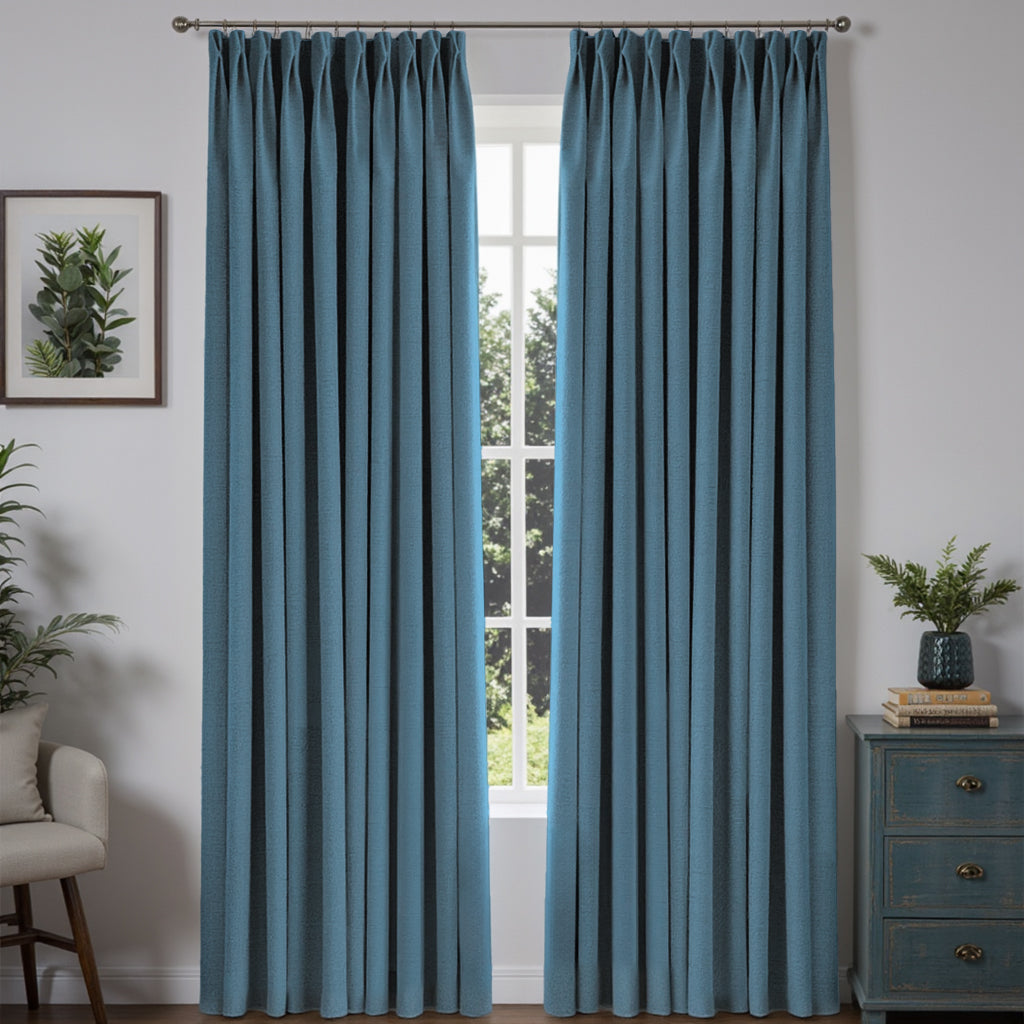 MIULEE Customized 100% Blackout Linen Textured Curtains (2 Panels) - Pleated