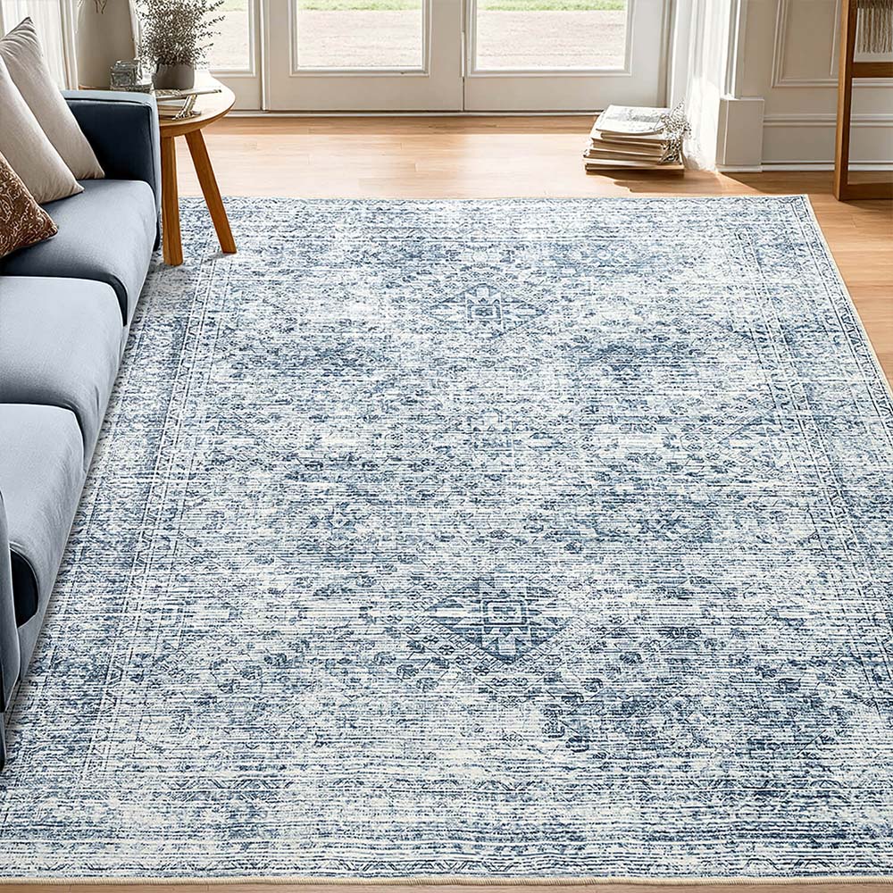 MIULEE 6x9 Vintage Living Room Rug Washable Area Rugs Low Pile Floor Mat Blue