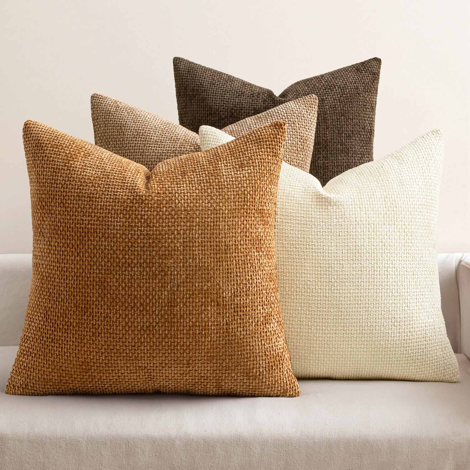 Decorative Chenille Farmhouse Throw Pillow Covers Brown 20x20-inch