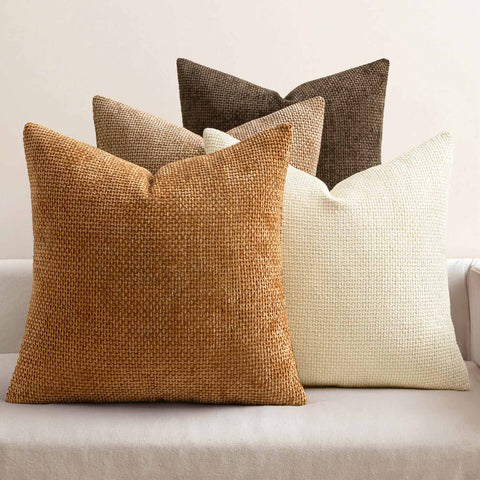 Decorative Chenille Farmhouse Throw Pillow Covers Brown 20x20-inch