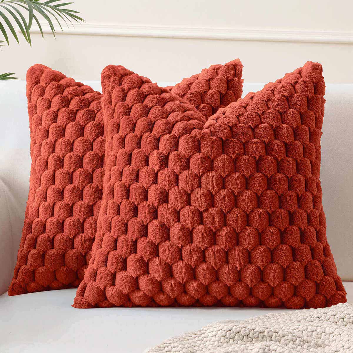 Soft Plush Faux Fur Decorative Throw Pillow Covers Rust 18x18-inch